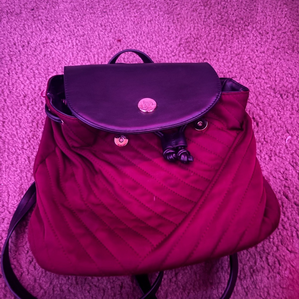JM Collection Black and Burgundy Quilted Backpack